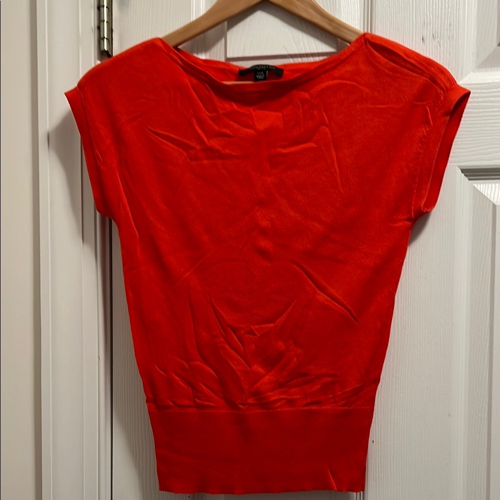 Ann Taylor Orange/Red Fitted Cap Sleeve Blouse